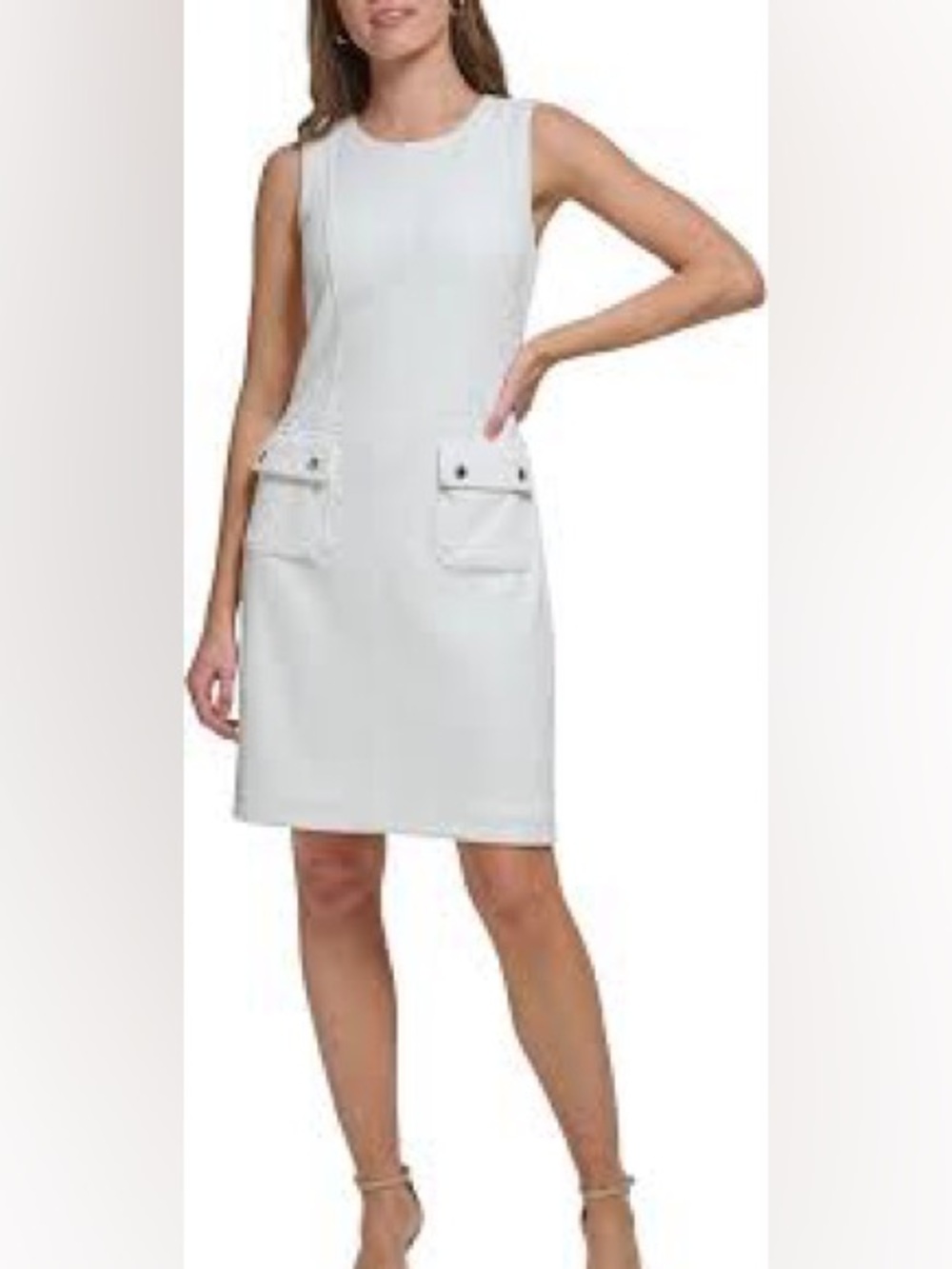 Tommy Hilfiger Ivory Sleeveless Tweed Sheath Dress. Size 8.